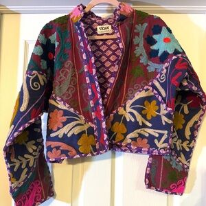 Fantastic handmade cotton crop jacket Suzani stitching,pockets, reversible OS